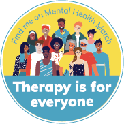 mental health match badge, therapy is for everyone